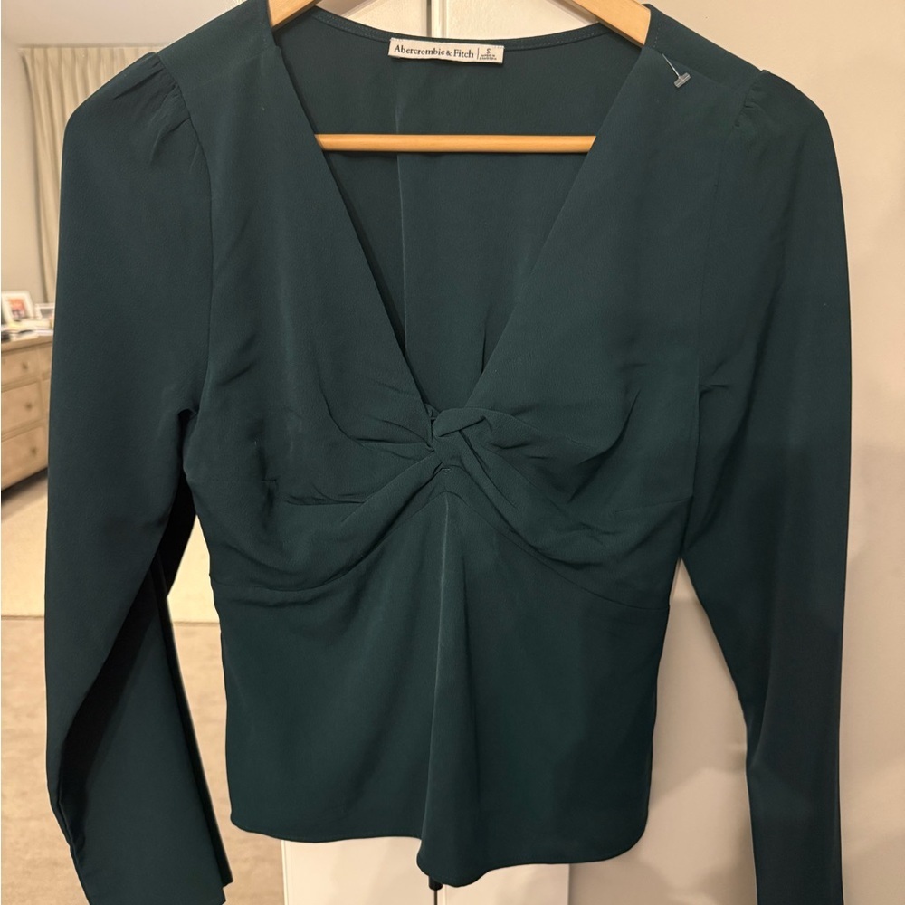 Abercrombie & Fitch Hunter Green Ruched Long Sleeve Blouse Size Small